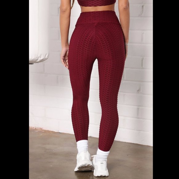 NWOT | Fashion Nova | Textured Scrunch Bum Active Leggings | Small | Burgundy - Picture 3 of 9